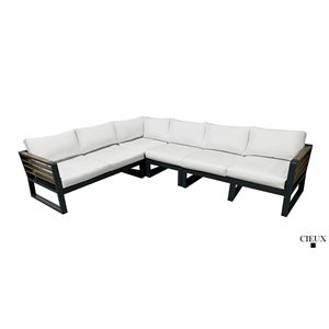 CIEUX Avignon Outdoor Patio Midnight Grey Aluminum L-Shaped Sectional Sofa with Sunbrella Cushions