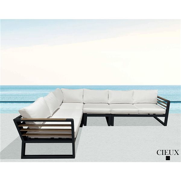 CIEUX Avignon Outdoor Patio Midnight Grey Aluminum L-Shaped Sectional Sofa with Sunbrella Cushions