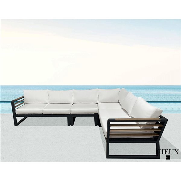 CIEUX Avignon Outdoor Patio Midnight Grey Aluminum L-Shaped Sectional Sofa with Sunbrella Cushions