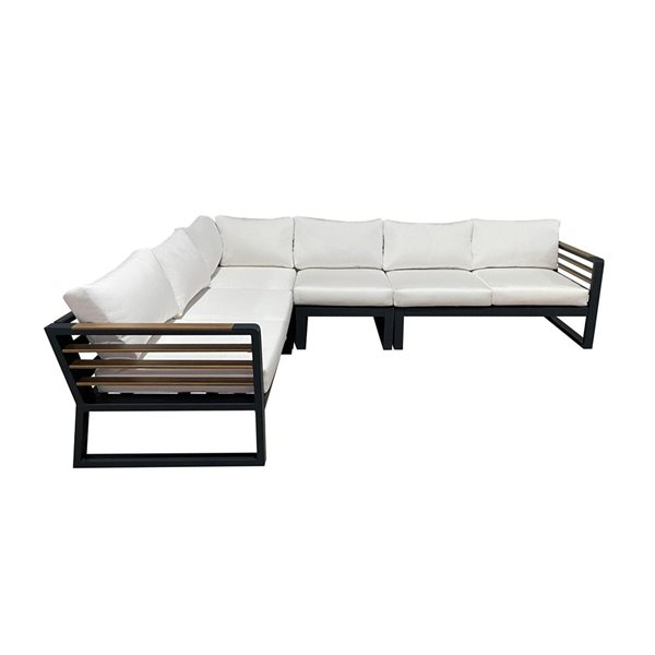 CIEUX Avignon Outdoor Patio Midnight Grey Aluminum L-Shaped Sectional Sofa with Sunbrella Cushions