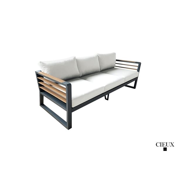 CIEUX Avignon Outdoor Patio Aluminum Sofa in Midnight Grey with Off-White Sunbrella Cushions