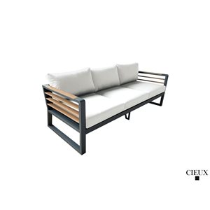 CIEUX Avignon Outdoor Patio Aluminum Sofa in Midnight Grey with Off-White Sunbrella Cushions