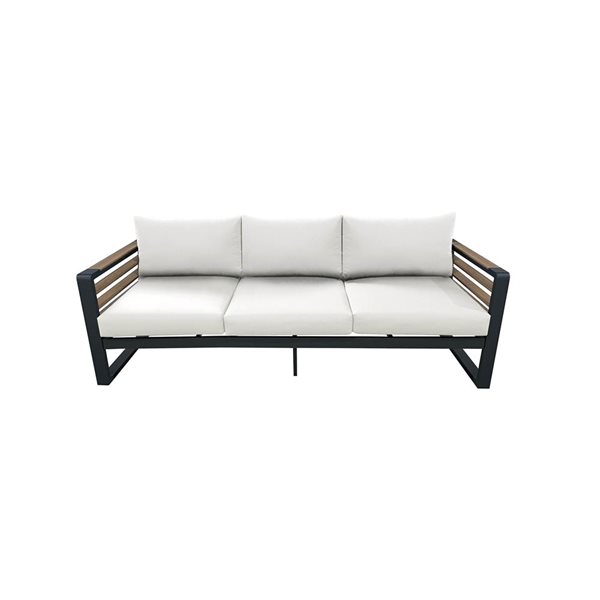 CIEUX Avignon Outdoor Patio Aluminum Sofa in Midnight Grey with Off-White Sunbrella Cushions