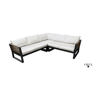 CIEUX Avignon Outdoor Patio Midnight Grey Aluminum Metal Corner Sectional Sofa with Off-White Sunbrella Cushions