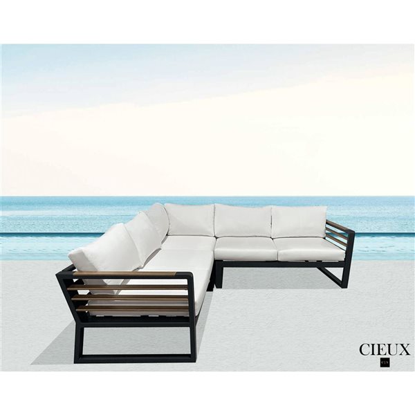 CIEUX Avignon Outdoor Patio Midnight Grey Aluminum Metal Corner Sectional Sofa with Off-White Sunbrella Cushions