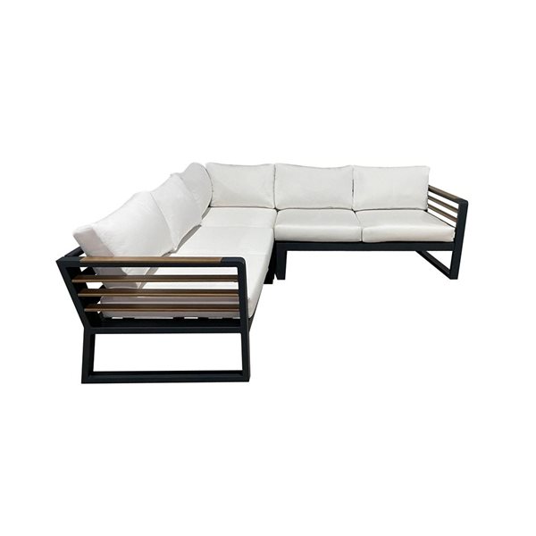 CIEUX Avignon Outdoor Patio Midnight Grey Aluminum Metal Corner Sectional Sofa with Off-White Sunbrella Cushions