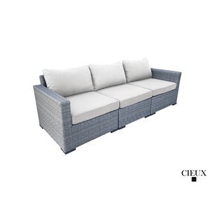 CIEUX Cannes Outdoor Patio Grey Wicker Modular Sofa with Off-White Sunbrella Cushions