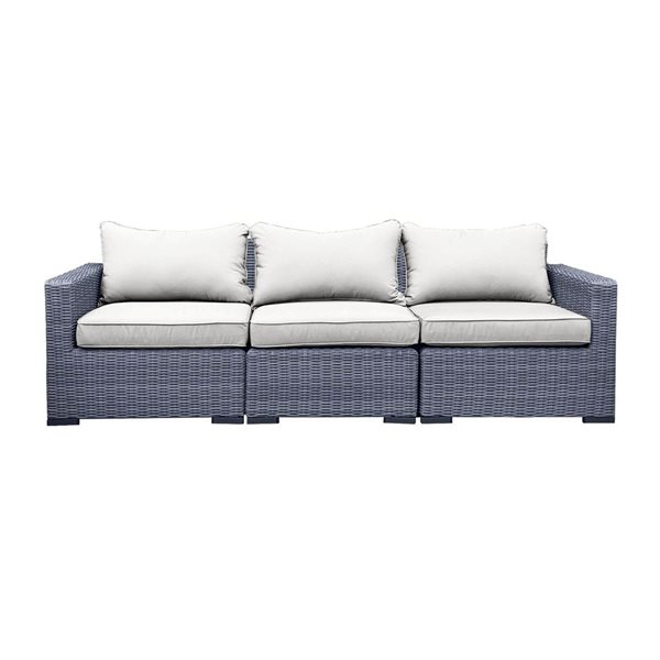 CIEUX Cannes Outdoor Patio Grey Wicker Modular Sofa with Off-White Sunbrella Cushions