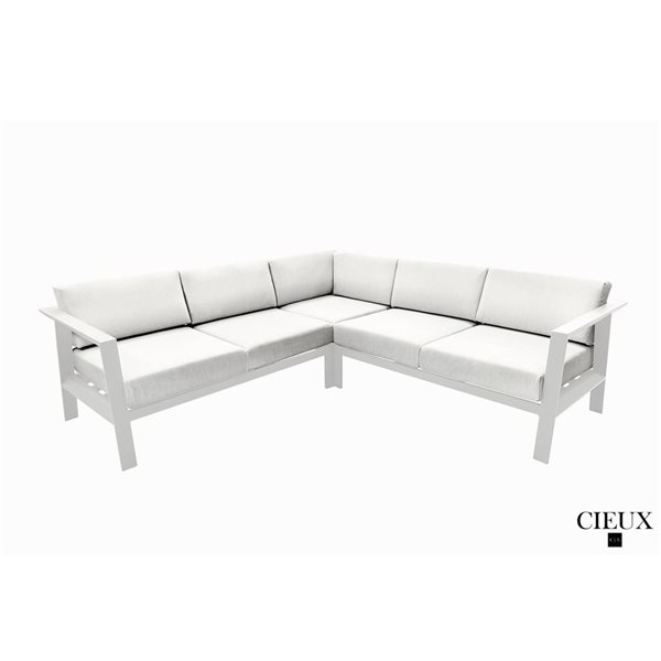 CIEUX Corsica Outdoor Patio White Aluminum Corner Sectional Sofa with Sunbrella Cushions