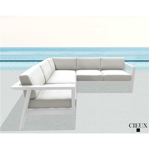 CIEUX Corsica Outdoor Patio White Aluminum Corner Sectional Sofa with Sunbrella Cushions