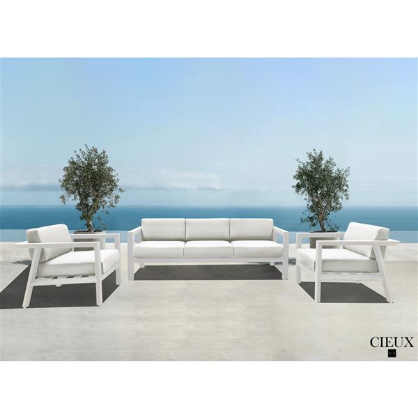 CIEUX Corsica Outdoor Patio White Aluminum Metal Sofa Conversation Set with Sunbrella Cushions