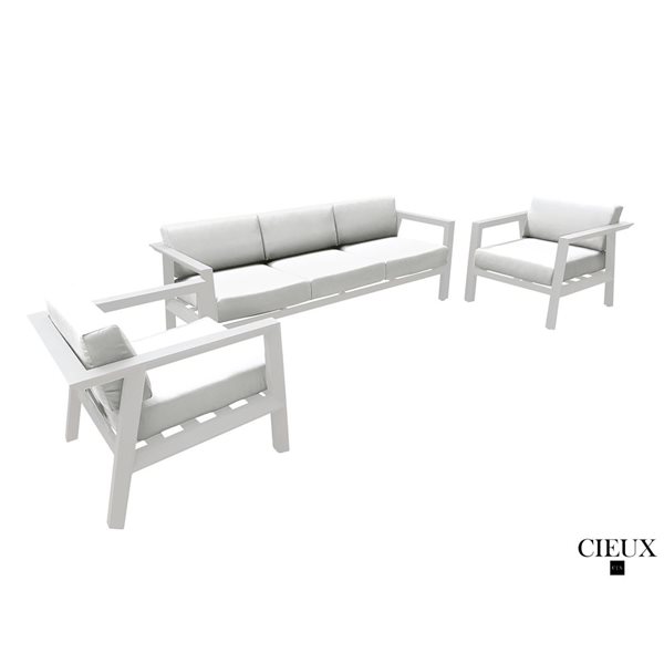 CIEUX Corsica Outdoor Patio White Aluminum Metal Sofa Conversation Set with Sunbrella Cushions