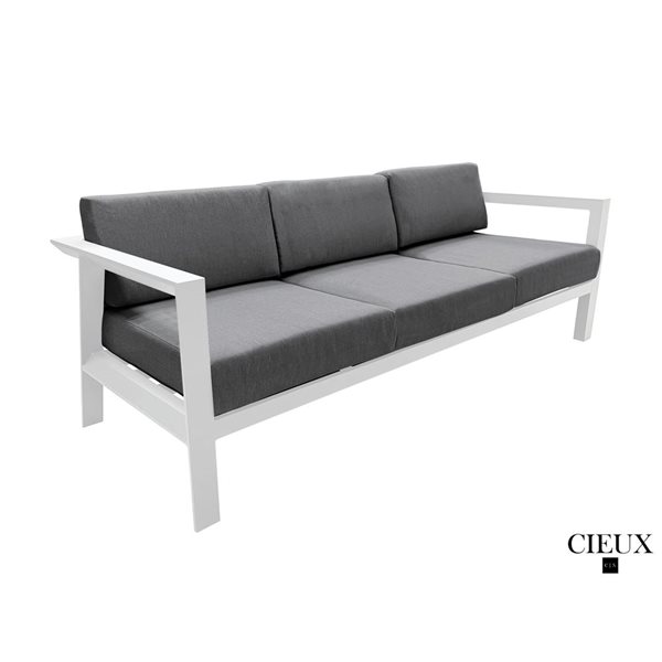 CIEUX Corsica Outdoor Patio White Aluminum Sofa with Sunbrella Cushions