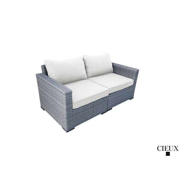 CIEUX Cannes Outdoor Patio Gery Wicker Loveseat Conversation Set with Sunbrella Cushions