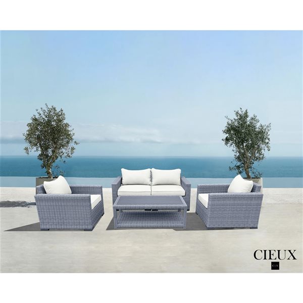 CIEUX Cannes Outdoor Patio Gery Wicker Loveseat Conversation Set with Sunbrella Cushions