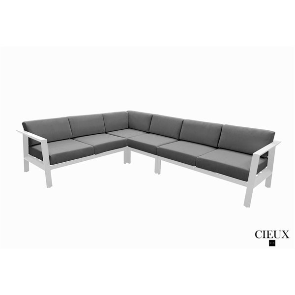 CIEUX Corsica Outdoor Patio White Aluminum L-Shaped Sectional Sofa with Sunbrella Cushions