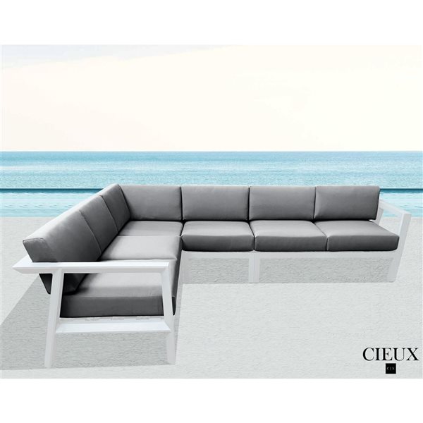 CIEUX Corsica Outdoor Patio White Aluminum L-Shaped Sectional Sofa with Sunbrella Cushions