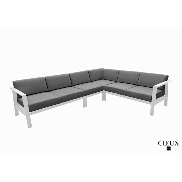 CIEUX Corsica Outdoor Patio White Aluminum L-Shaped Sectional Sofa with Sunbrella Cushions