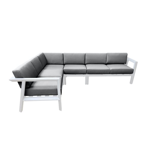 CIEUX Corsica Outdoor Patio White Aluminum L-Shaped Sectional Sofa with Sunbrella Cushions