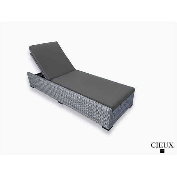 CIEUX Cannes Outdoor Patio Grey Wicker Chaise Longue with Sunbrella Cushions