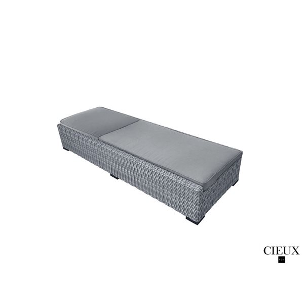 CIEUX Cannes Outdoor Patio Grey Wicker Chaise Longue with Sunbrella Cushions