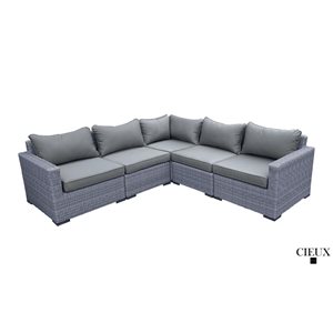 CIEUX Cannes Outdoor Patio Grey Wicker Modular Corner Sectional Sofa with Sunbrella Cushions