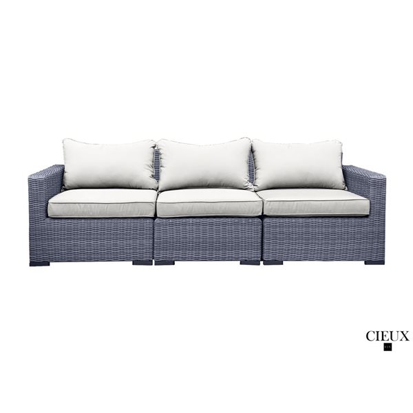 CIEUX Cannes Outdoor Patio Grey Wicker Sofa Conversation Set with Off-White Sunbrella Cushions