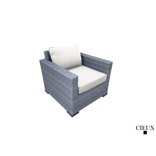 CIEUX Cannes Outdoor Patio Grey Wicker Sofa Conversation Set with Off-White Sunbrella Cushions