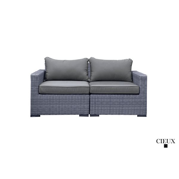 CIEUX Cannes Outdoor Patio Grey Wicker Loveseat Conversation Set with Sunbrella Cushions