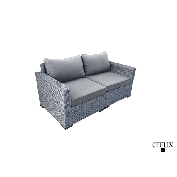 CIEUX Cannes Outdoor Patio Grey Wicker Loveseat Conversation Set with Sunbrella Cushions