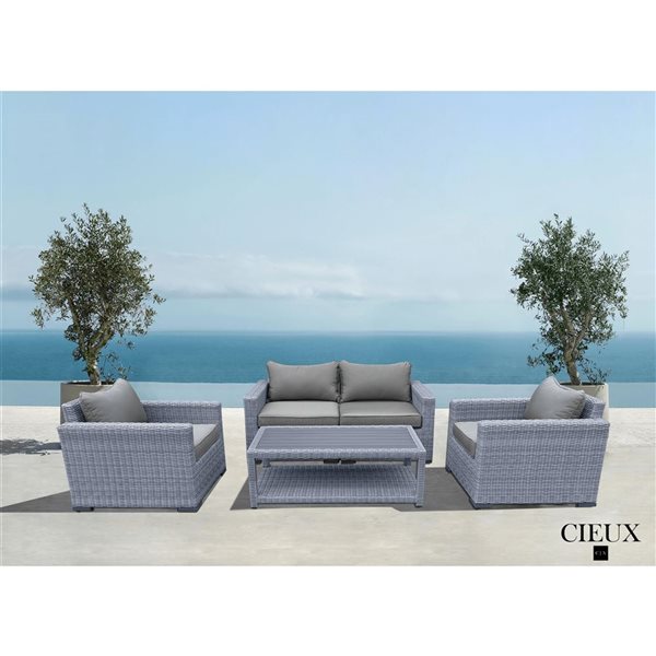 CIEUX Cannes Outdoor Patio Grey Wicker Loveseat Conversation Set with Sunbrella Cushions