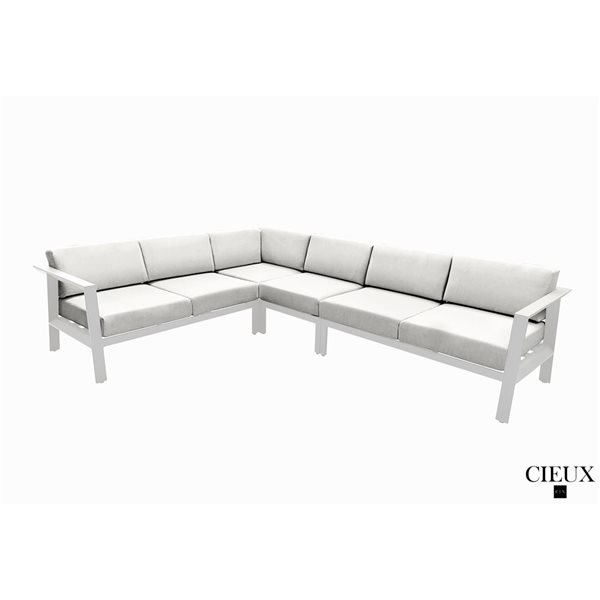 CIEUX Corsica Outdoor Patio White Aluminum Metal L-Shaped Sectional Sofa with Sunbrella Cushions