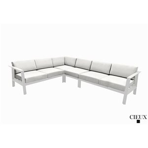 CIEUX Corsica Outdoor Patio White Aluminum Metal L-Shaped Sectional Sofa with Sunbrella Cushions