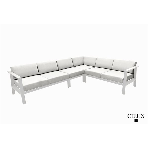 CIEUX Corsica Outdoor Patio White Aluminum Metal L-Shaped Sectional Sofa with Sunbrella Cushions