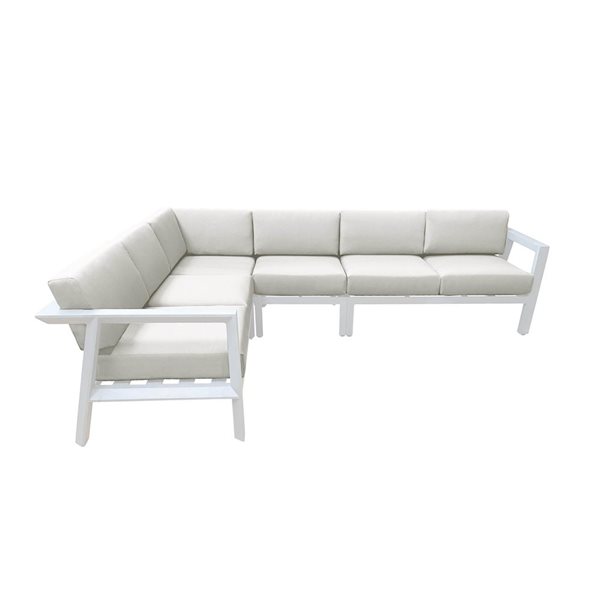 CIEUX Corsica Outdoor Patio White Aluminum Metal L-Shaped Sectional Sofa with Sunbrella Cushions