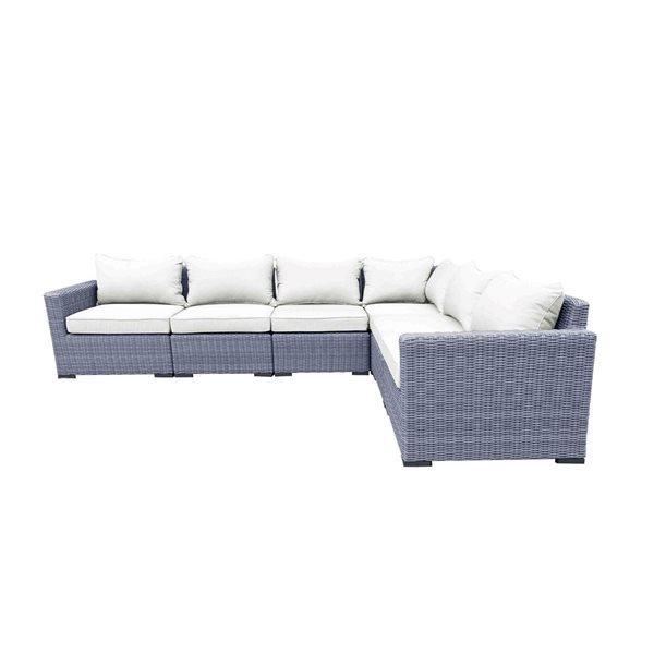 CIEUX Cannes Outdoor Patio Grey Wicker Modular L-Shaped Sectional Sofa with Off-White Sunbrella Cushions