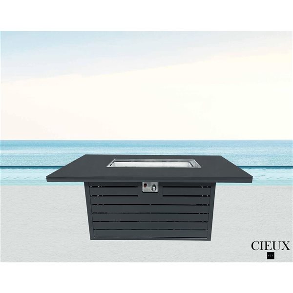 CIEUX Alsace Outdoor Patio Black Aluminum Firepit Table with Tempered Glass