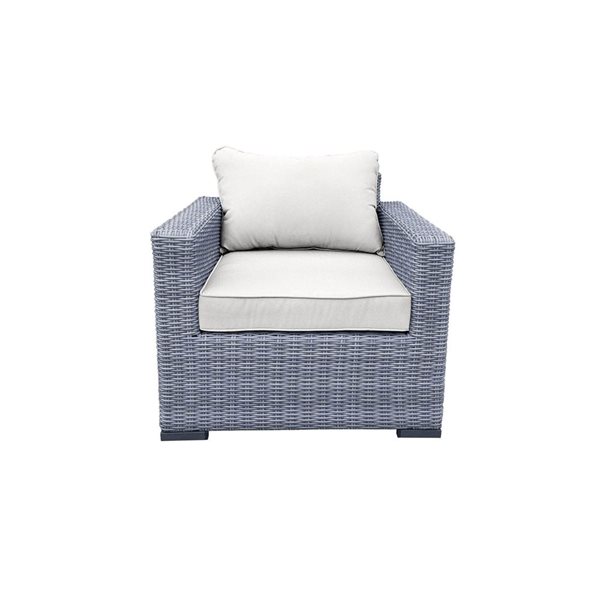 CIEUX Cannes Outdoor Patio Grey Wicker Club Chair with Off-White Sunbrella Cushions