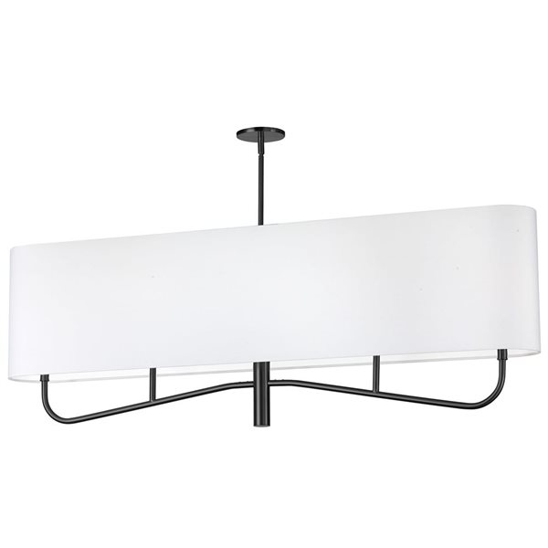 Lustre transitionnel linéaire Eleanor de Dainolite 4 lumières 54 po l. avec abat-jour en tissu blanc, noir mat