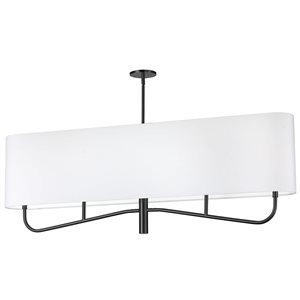 Lustre transitionnel linéaire Eleanor de Dainolite 4 lumières 54 po l. avec abat-jour en tissu blanc, noir mat