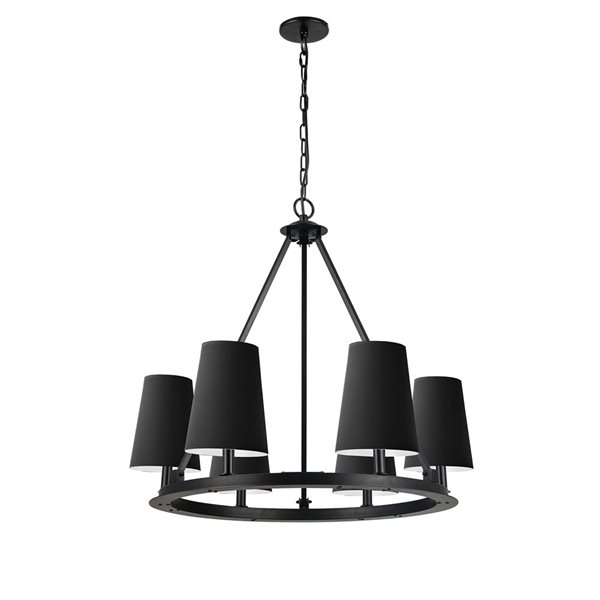 Lustre transitionnel Colby de Dainolite 6 lumières 30 po diamètre avec abat-jour noirs, noir mat