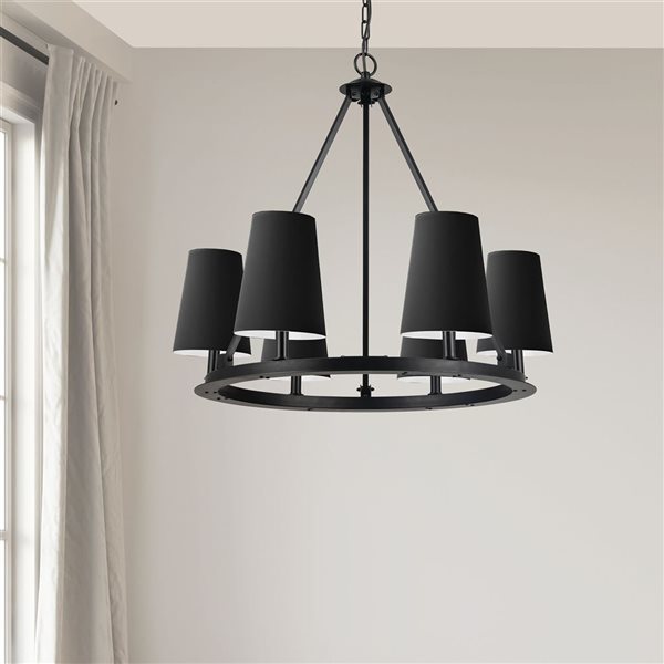 Dainolite Colby 30-in dia. 6-Light Matte Black Transitional Chandelier w/ 6 Black Shades