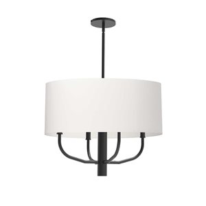 Lustre transitionnel Eleanor de Dainolite 4 lumières avec abat-jour en tissu blanc, noir mat