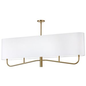 Dainolite Eleanor 54-in L 4-Light Aged Brass Linear Shape Transitional Chandelier w/ 1 White Fabric Shade