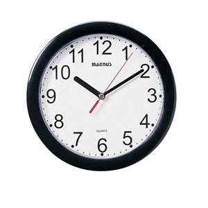 Horloge murale traditionnelle Magnus de Dainolite 8 po diamètre en plastique noir