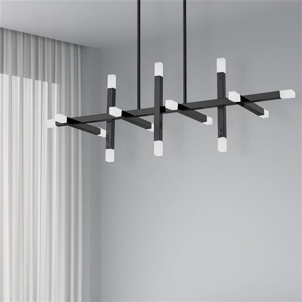 Dainolite Acasia 40 W x 14-in H 14-Light Matte Black Modern Horizontal Chandelier w/ Frosted Acrylic Diffuser