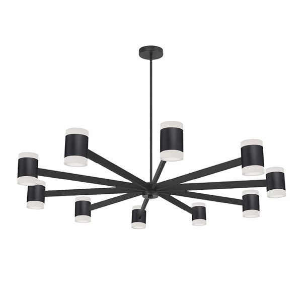 Lustre moderne intégré à DEL Wilson de Dainolite 10 lumières 48 po diamètre avec diffuseur en acrylique blanc, noir mat