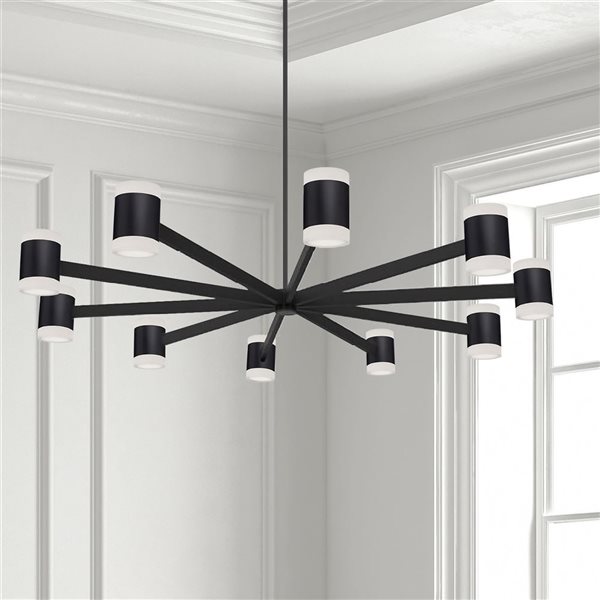 Lustre moderne intégré à DEL Wilson de Dainolite 10 lumières 48 po diamètre avec diffuseur en acrylique blanc, noir mat