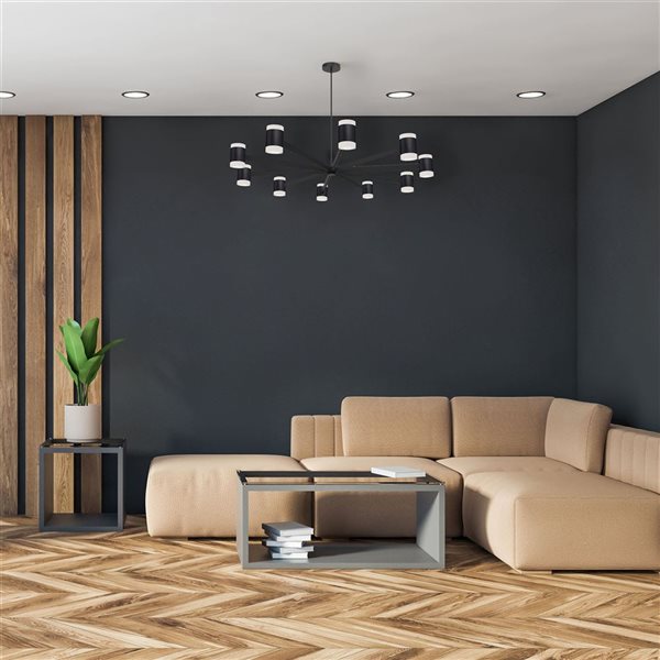 Lustre moderne intégré à DEL Wilson de Dainolite 10 lumières 48 po diamètre avec diffuseur en acrylique blanc, noir mat