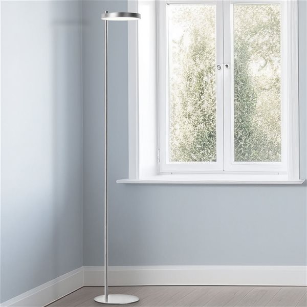 Lampe sur pied moderne Fia de Dainolite 1 lumière DEL 61 po, chrome satiné